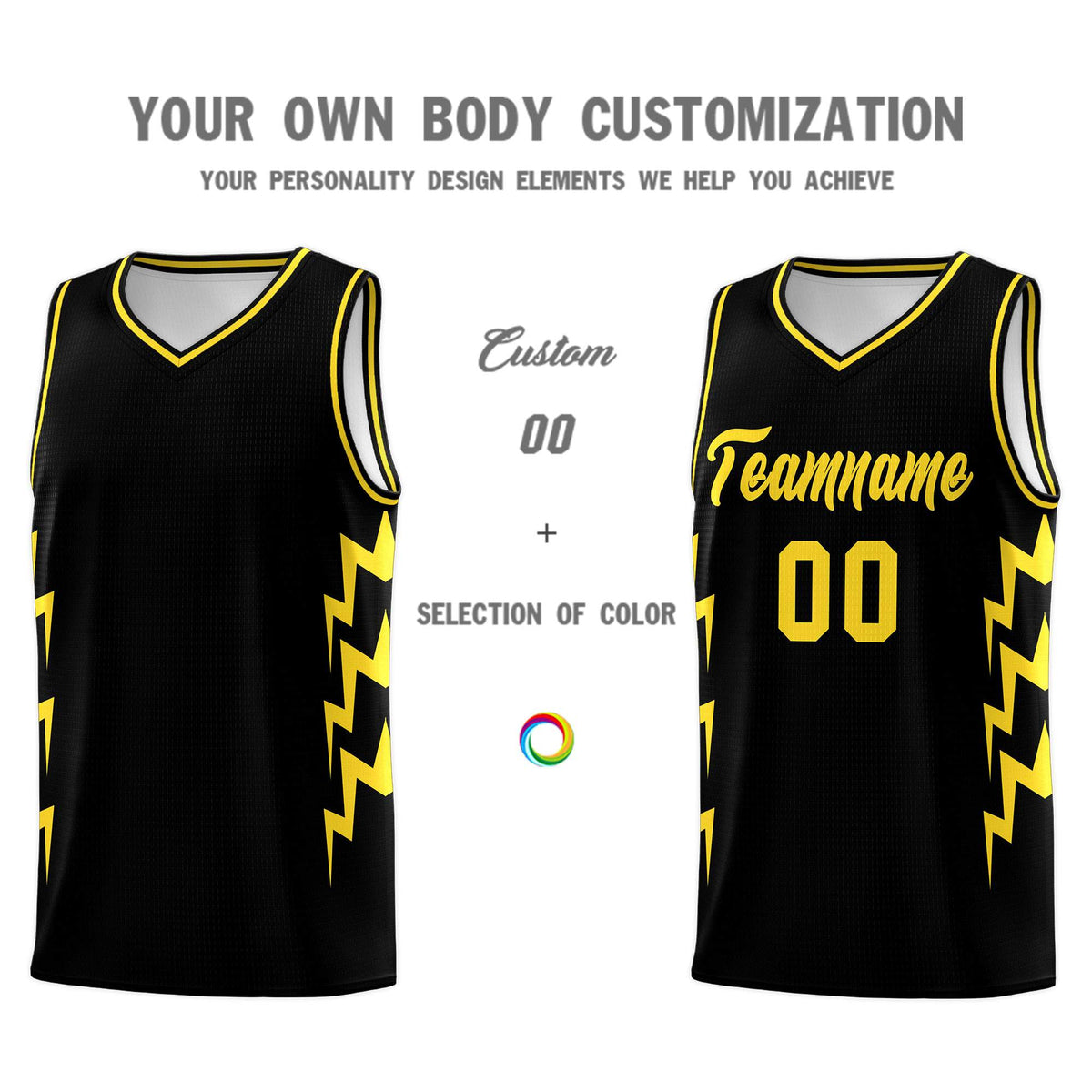 Custom Black Side Lightning Pattern Sports Uniform Basketball Jersey