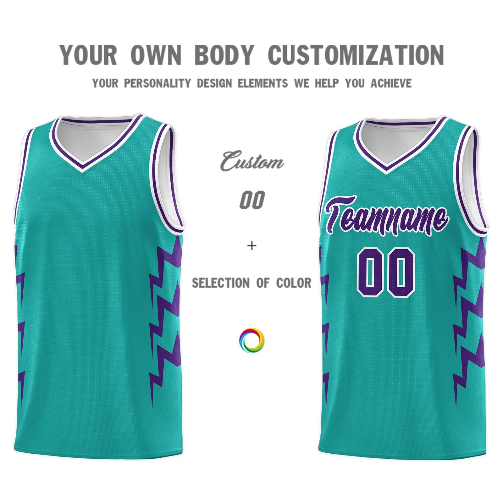 Custom Aqua Side Lightning Pattern Sports Uniform Basketball Jersey