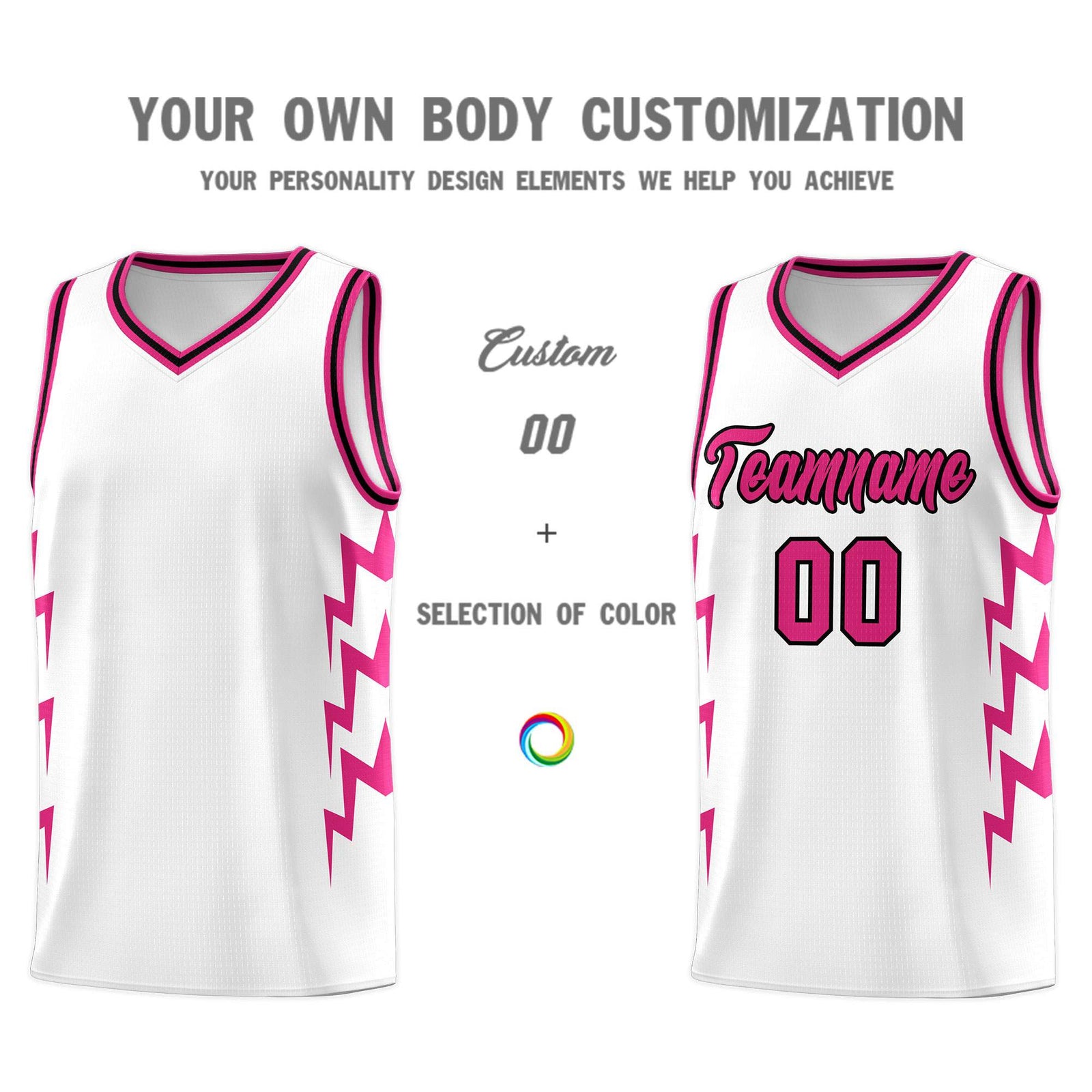 Custom White Side Lightning Pattern Sports Uniform Basketball Jersey