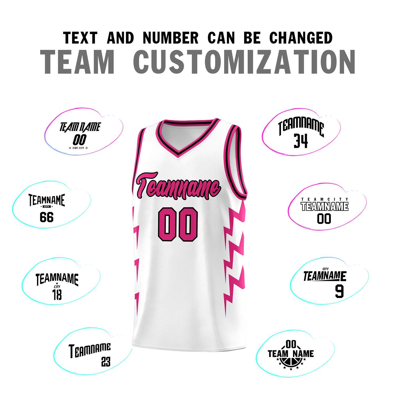 Custom White Side Lightning Pattern Sports Uniform Basketball Jersey