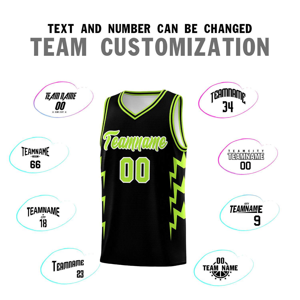 Custom Black Side Lightning Pattern Sports Uniform Basketball Jersey