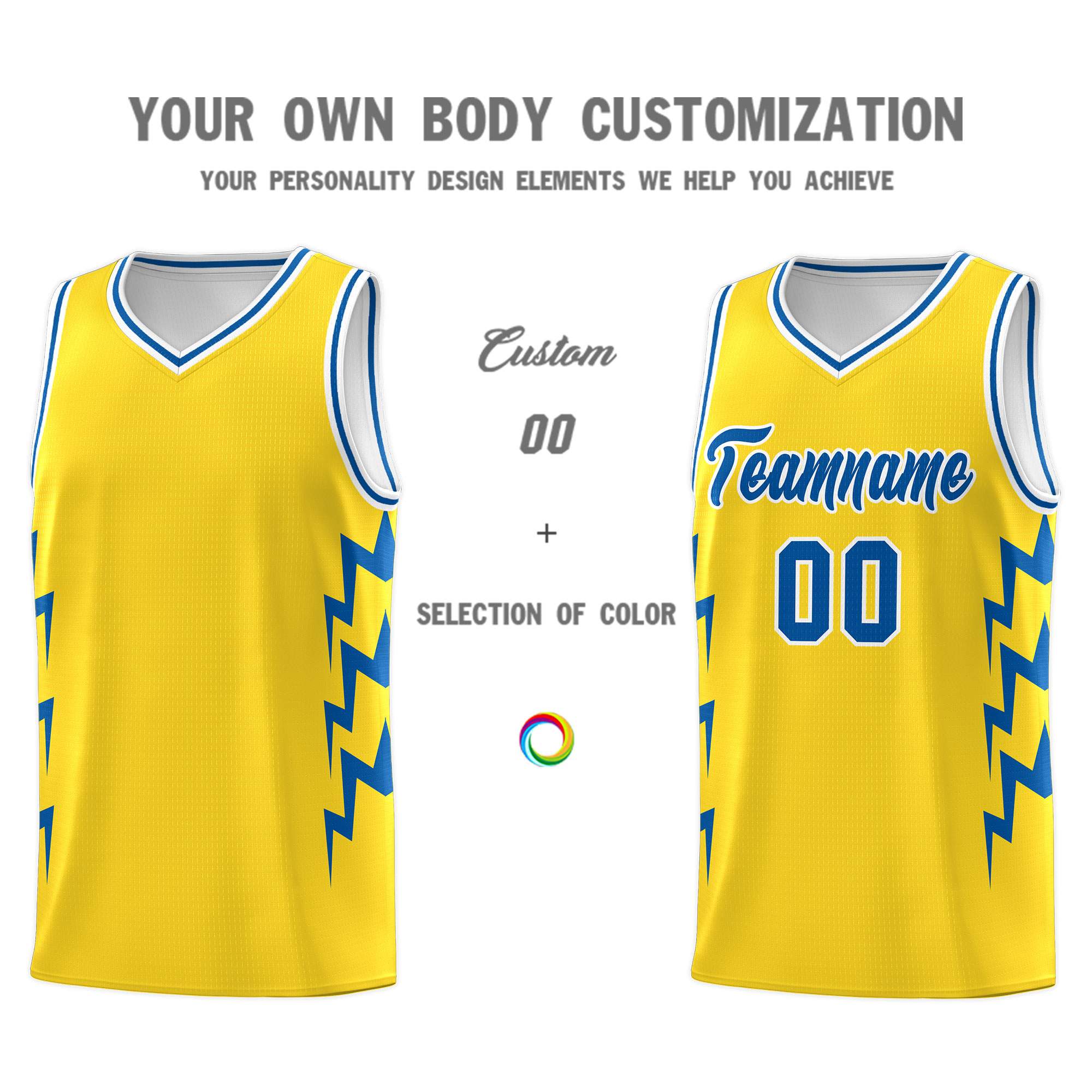 Custom Gold Side Lightning Pattern Sports Uniform Basketball Jersey