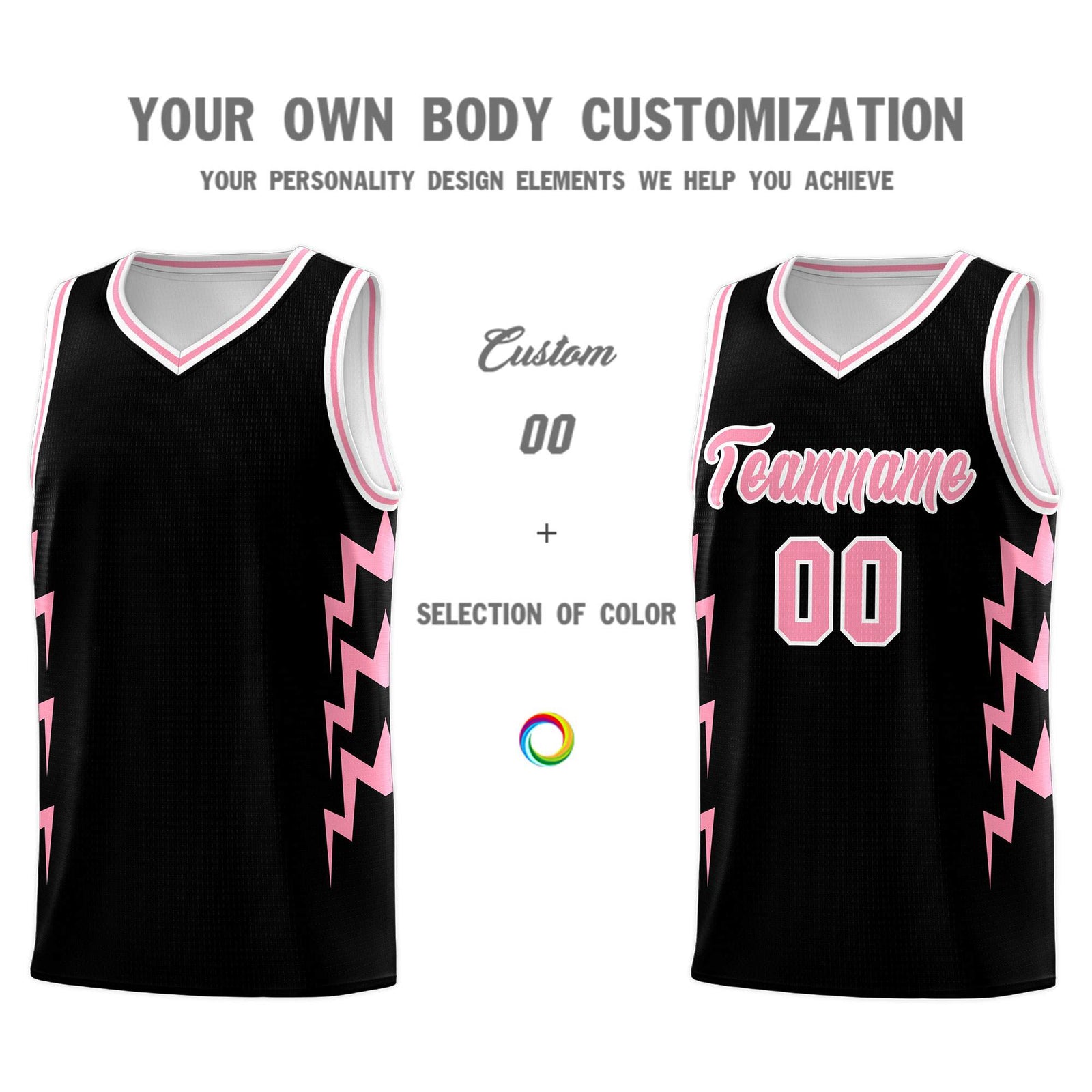 Custom Black Side Lightning Pattern Sports Uniform Basketball Jersey