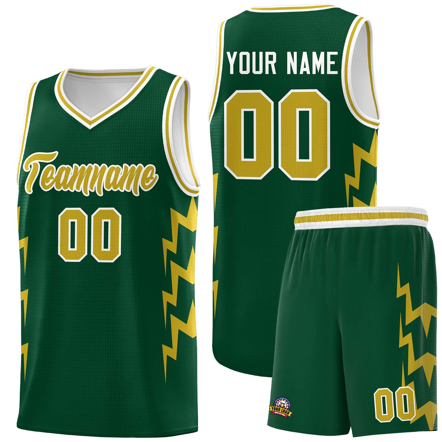 Custom Hunter Green Side Lightning Pattern Sports Uniform Basketball Jersey