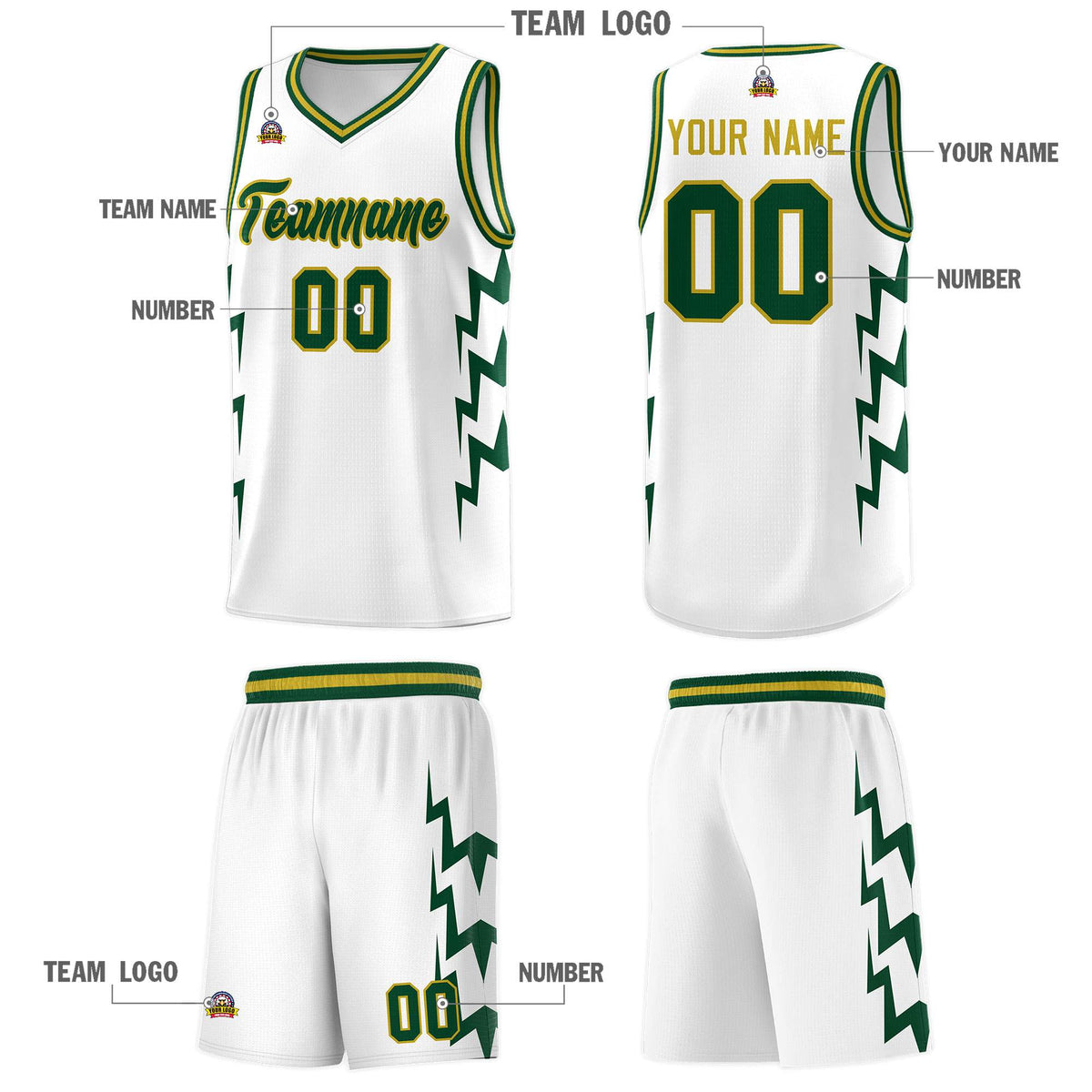 Custom White Side Lightning Pattern Sports Uniform Basketball Jersey