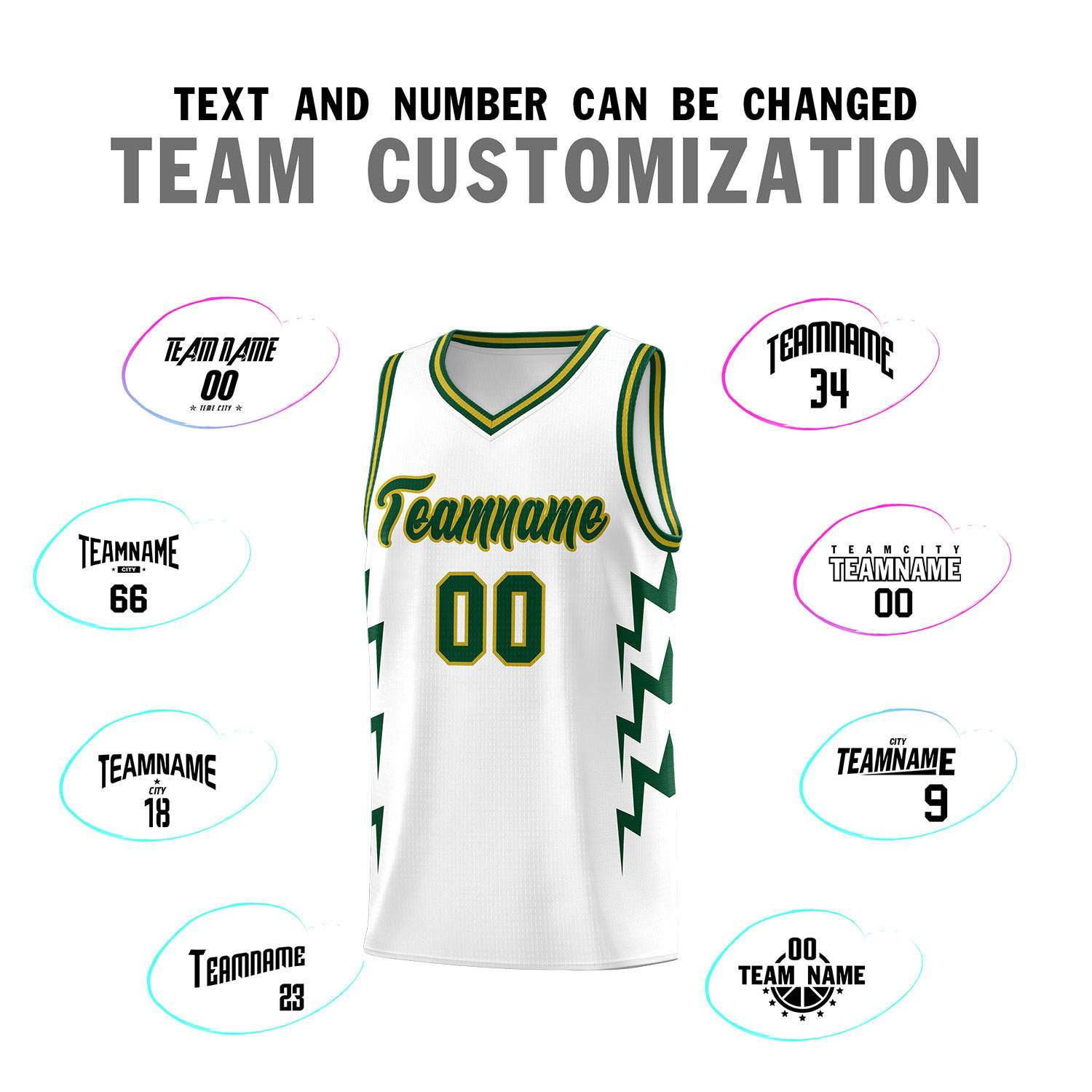 Custom White Side Lightning Pattern Sports Uniform Basketball Jersey