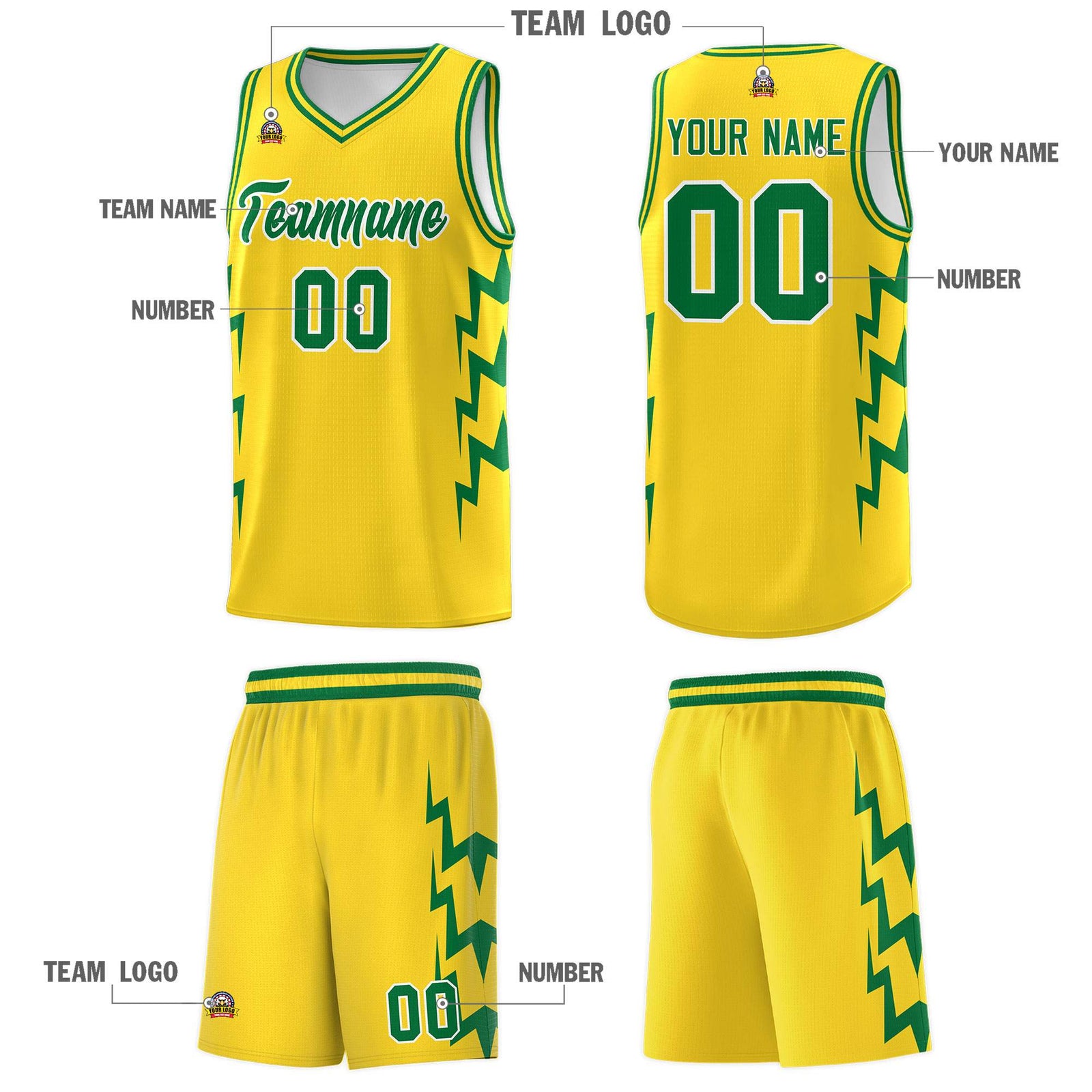 Custom Gold Side Lightning Pattern Sports Uniform Basketball Jersey