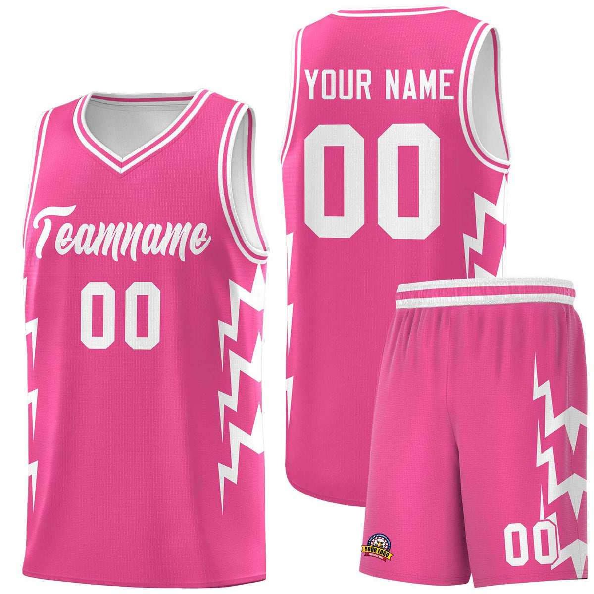 Custom Pink Side Lightning Pattern Sports Uniform Basketball Jersey