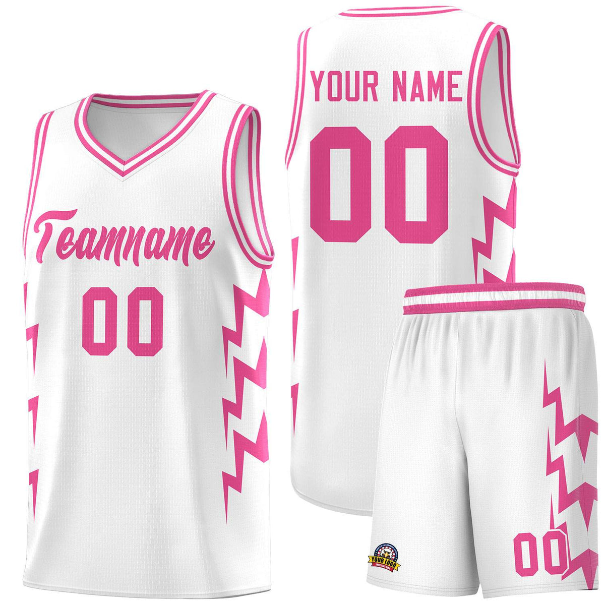 Custom White Side Lightning Pattern Sports Uniform Basketball Jersey