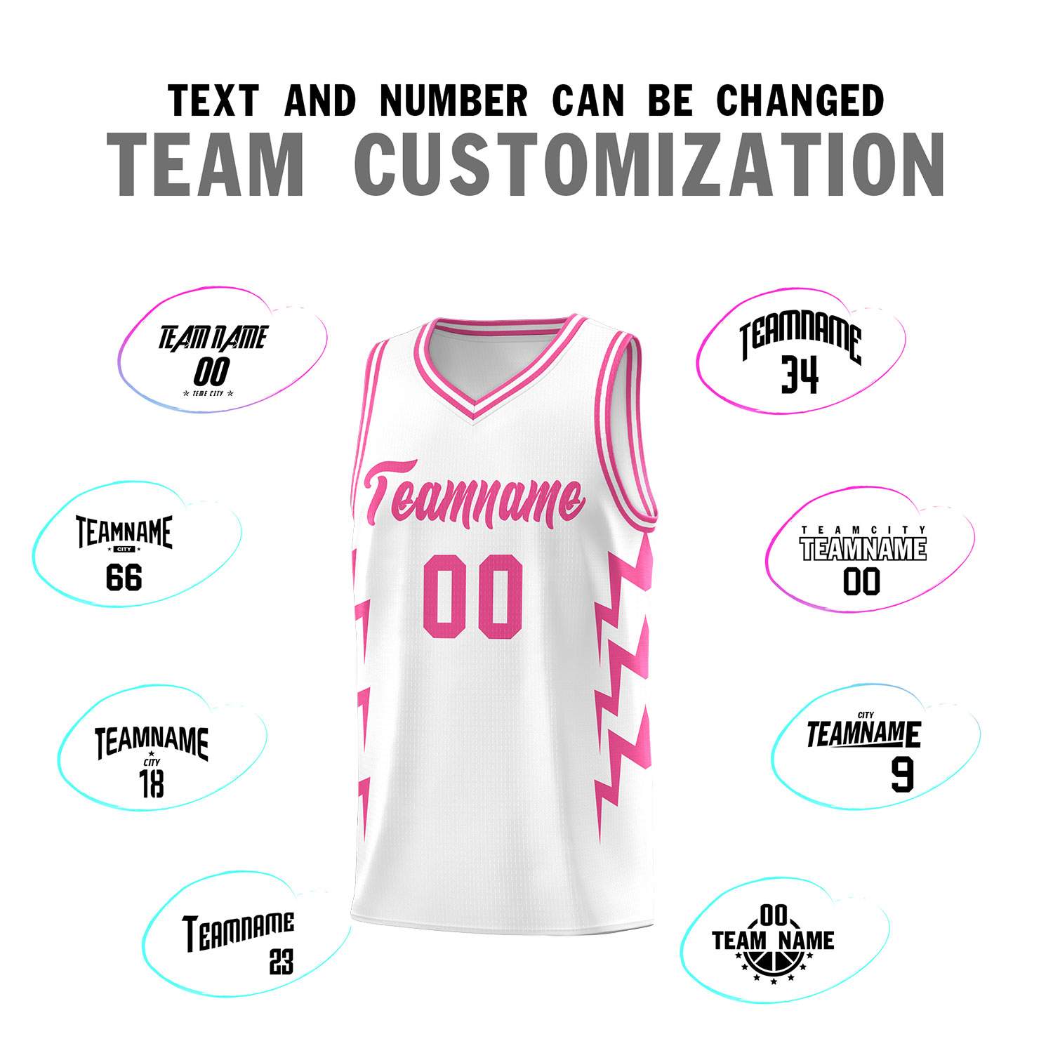 Custom White Side Lightning Pattern Sports Uniform Basketball Jersey