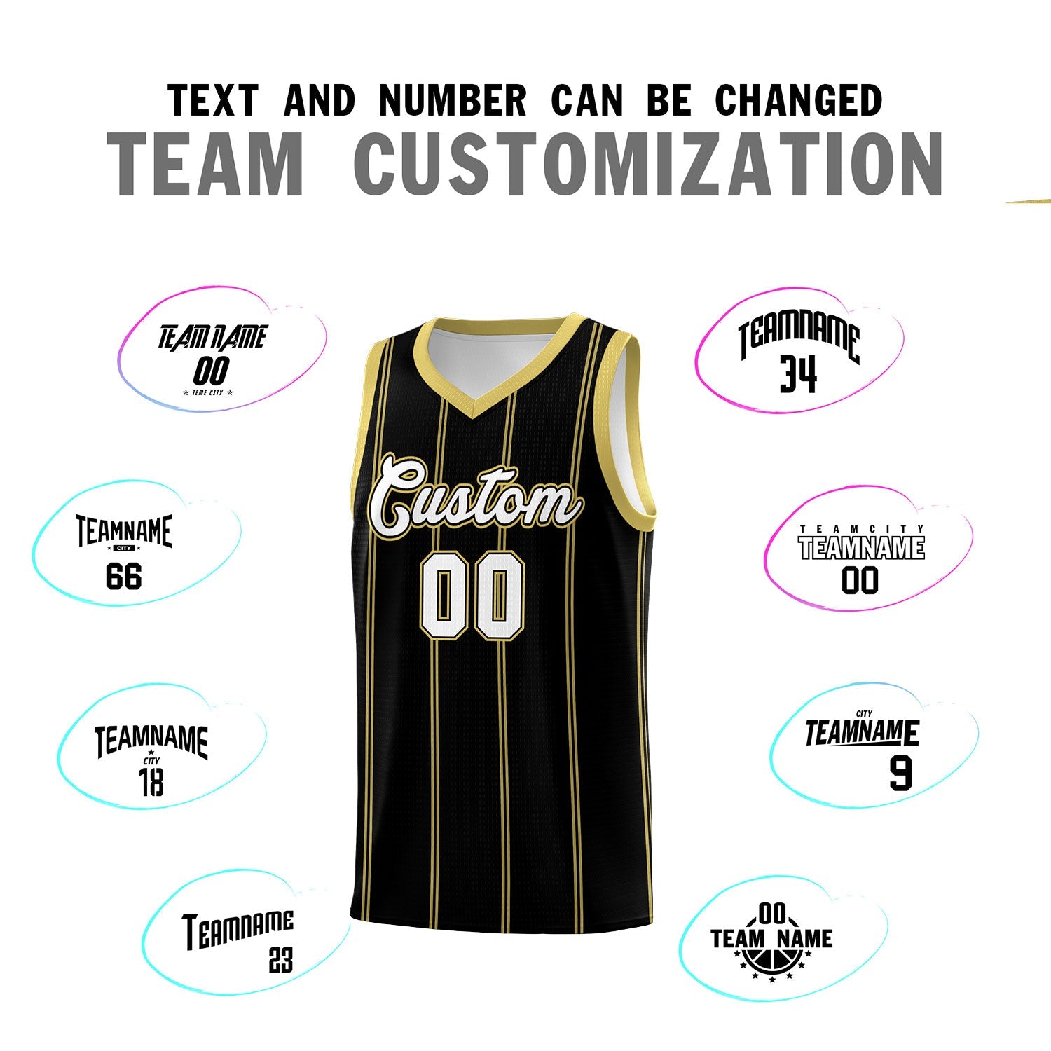 Custom Black Old Gold White Vertical Stripes Single Sided Sets Basketball Jersey | For Men,Stitched,Perfect for Training,Add Name and Numbern | KXKSHOP