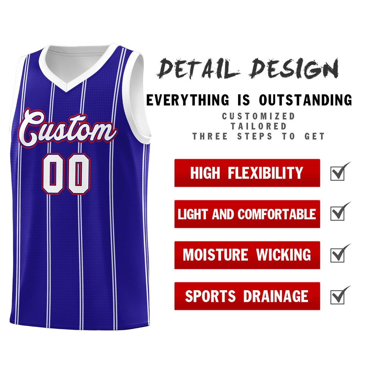 Custom Royal Blue White Red Vertical Stripes Single Sided Sets Basketball Jersey | For Men,Stitched,Perfect for Training,Add Name and Numbern | KXKSHOP