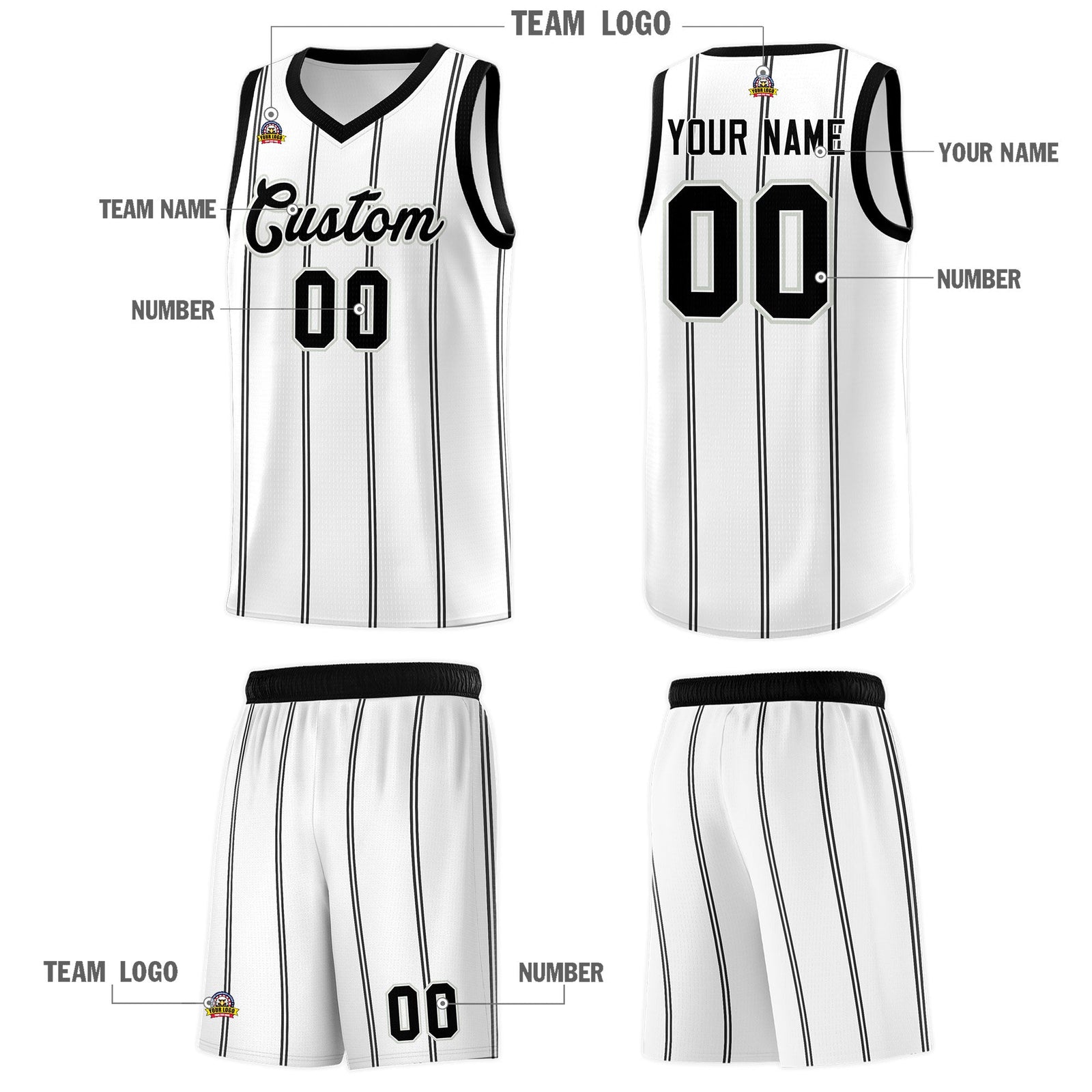 Custom White Black Gray Vertical Stripes Single Sided Sets Basketball Jersey | For Men,Stitched,Perfect for Training,Add Name and Numbern | KXKSHOP