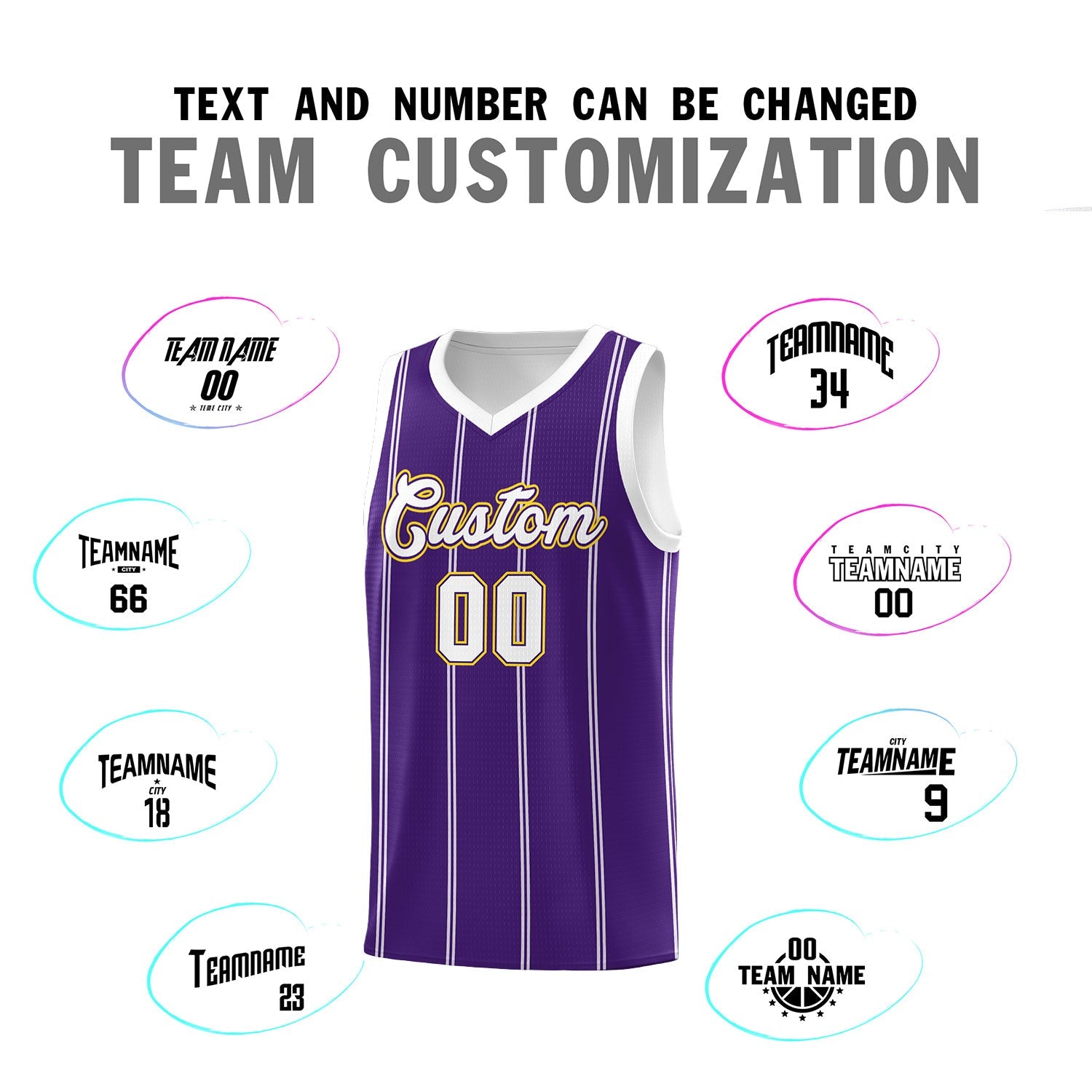 Custom Purple White Gold Vertical Stripes Single Sided Sets Basketball Jersey | For Men,Stitched,Perfect for Training,Add Name and Numbern | KXKSHOP