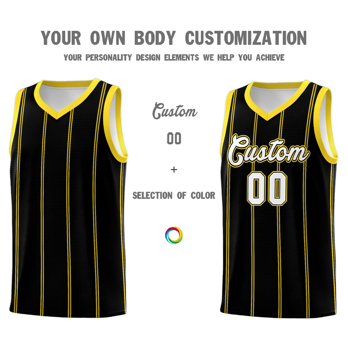 Custom Black Gold White Vertical Stripes Single Sided Sets Basketball Jersey | For Men,Stitched,Perfect for Training,Add Name and Numbern | KXKSHOP