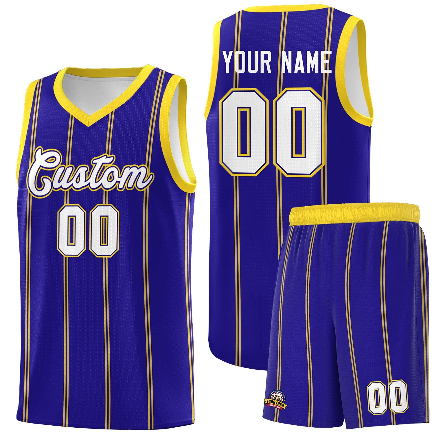 Custom Royal Blue Gold White Vertical Stripes Single Sided Sets Basketball Jersey | For Men,Stitched,Perfect for Training,Add Name and Numbern | KXKSHOP