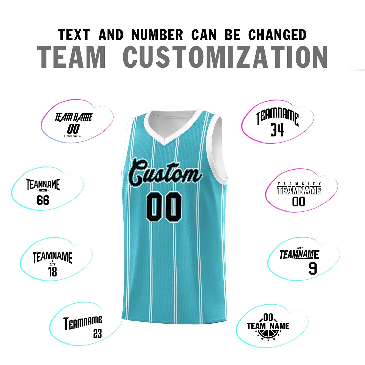 Custom Sky Blue White Black Vertical Stripes Single Sided Sets Basketball Jersey | For Men,Stitched,Perfect for Training,Add Name and Numbern | KXKSHOP