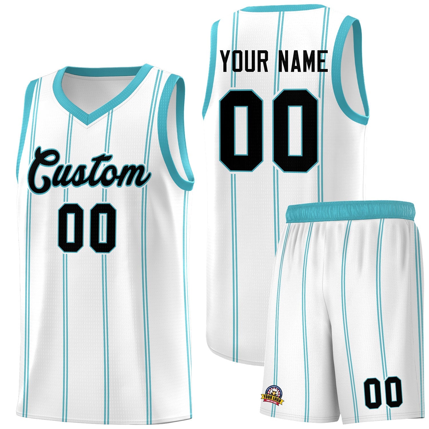 Custom White Sky Blue Black Vertical Stripes Single Sided Sets Basketball Jersey | For Men,Stitched,Perfect for Training,Add Name and Numbern | KXKSHOP