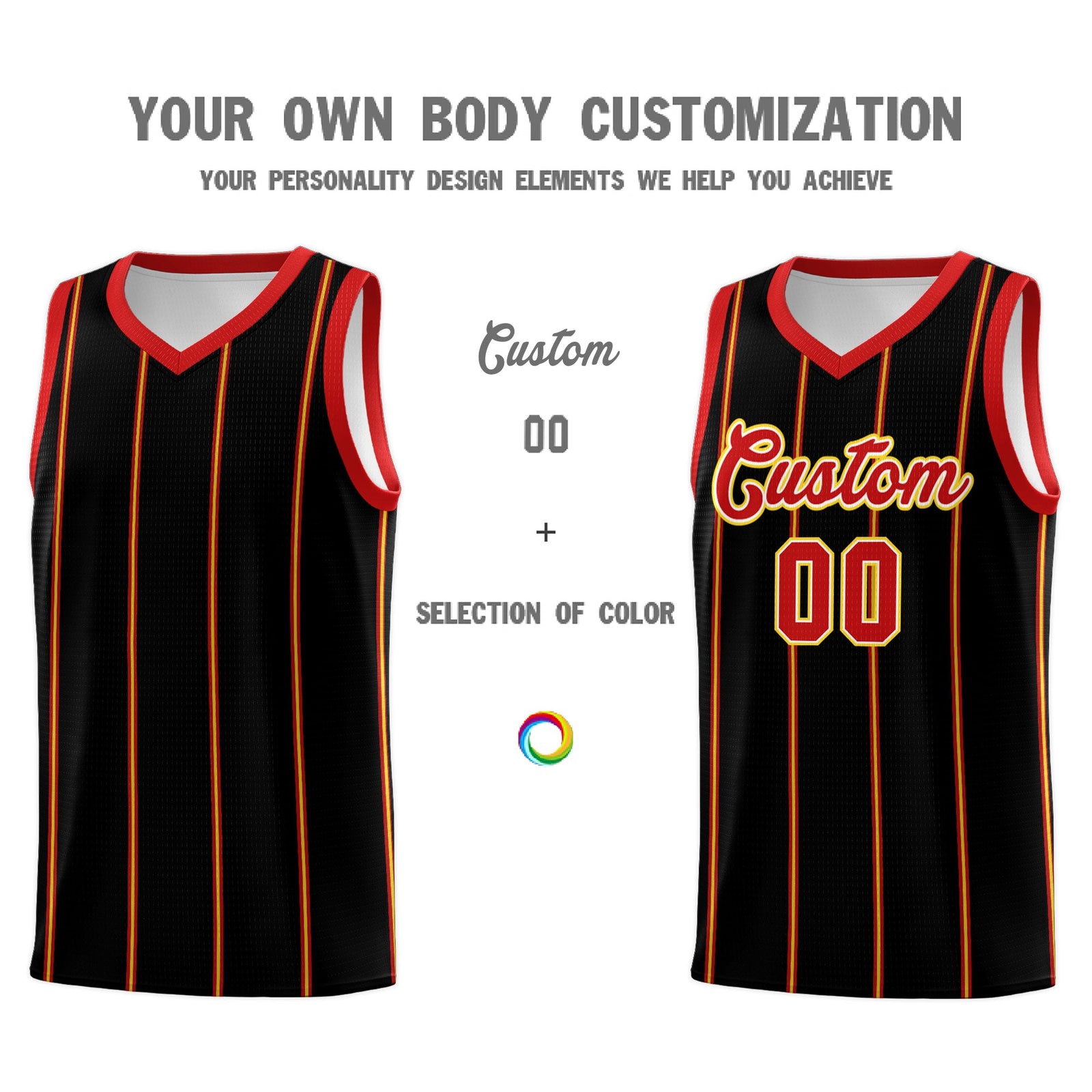 Custom Black Red White Gold Vertical Stripes Single Sided Sets Basketball Jersey | For Men,Stitched,Perfect for Training,Add Name and Numbern | KXKSHOP