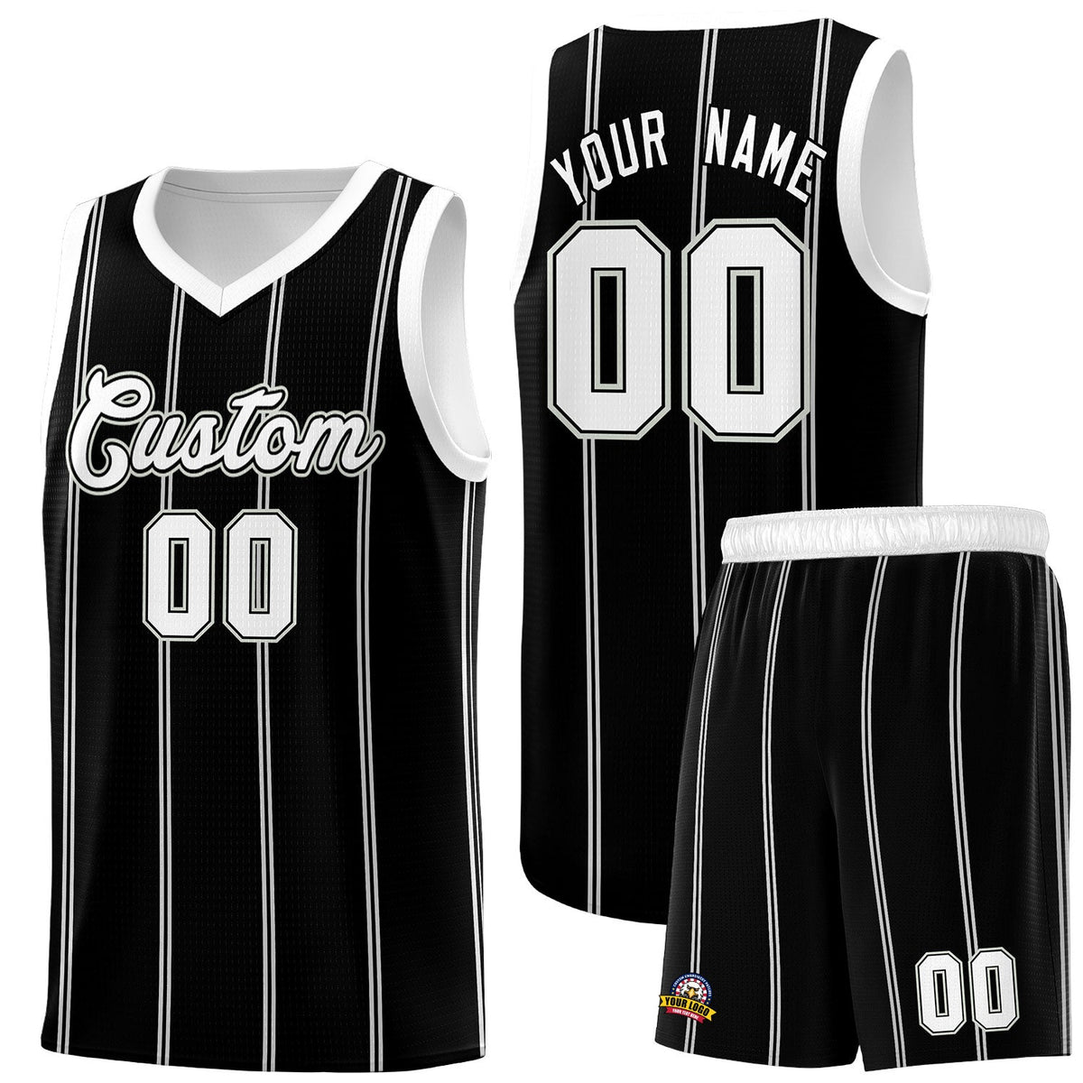 Custom Black White Gray Vertical Stripes Single Sided Sets Basketball Jersey | For Men,Stitched,Perfect for Training,Add Name and Numbern | KXKSHOP