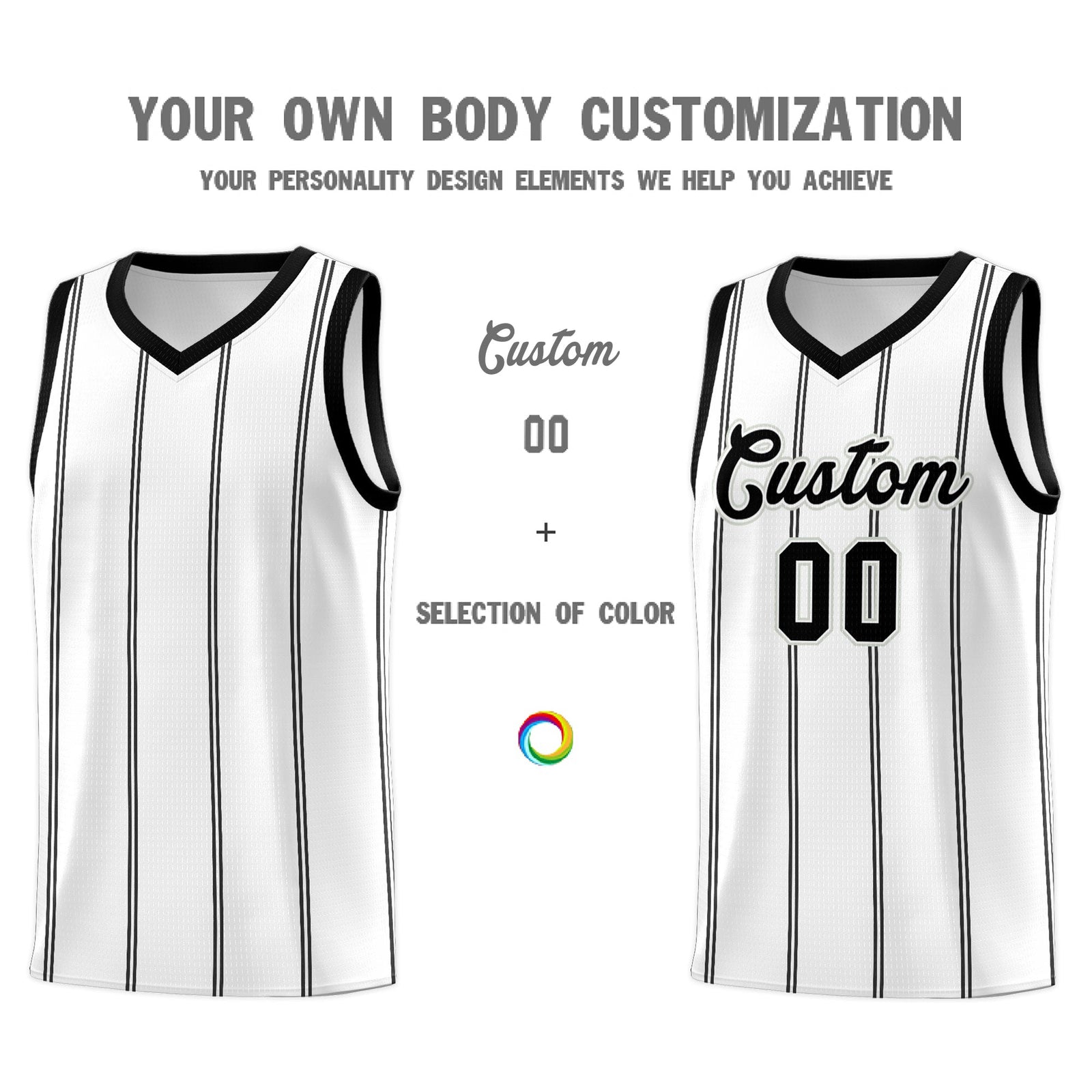 Custom White Black Gray Vertical Stripes Single Sided Sets Basketball Jersey | For Men,Stitched,Perfect for Training,Add Name and Numbern | KXKSHOP