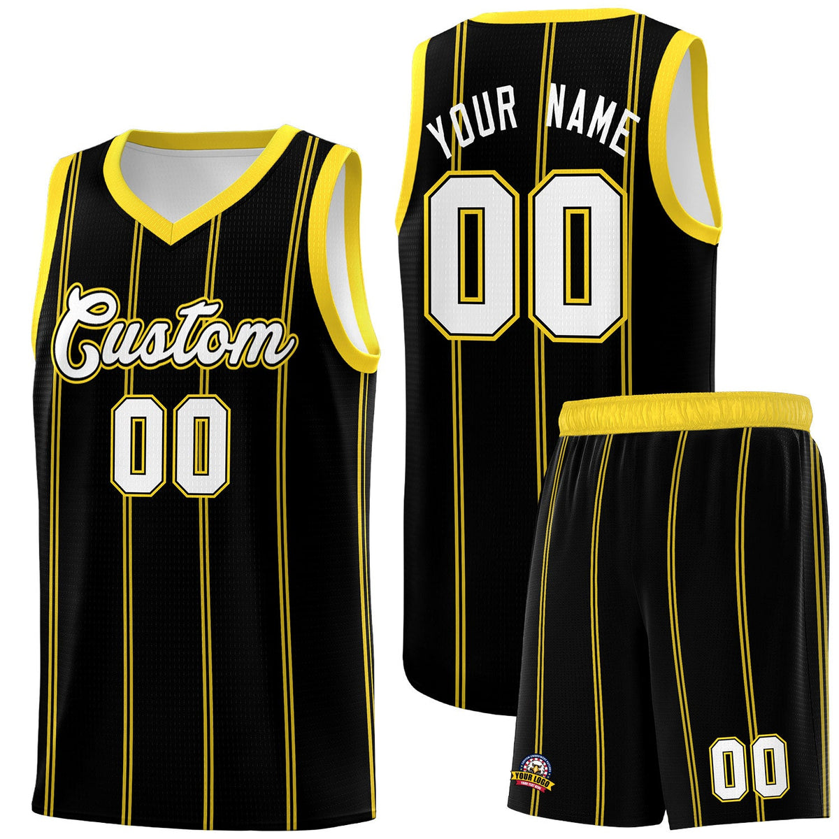 Custom Black Gold White Vertical Stripes Single Sided Sets Basketball Jersey | For Men,Stitched,Perfect for Training,Add Name and Numbern | KXKSHOP