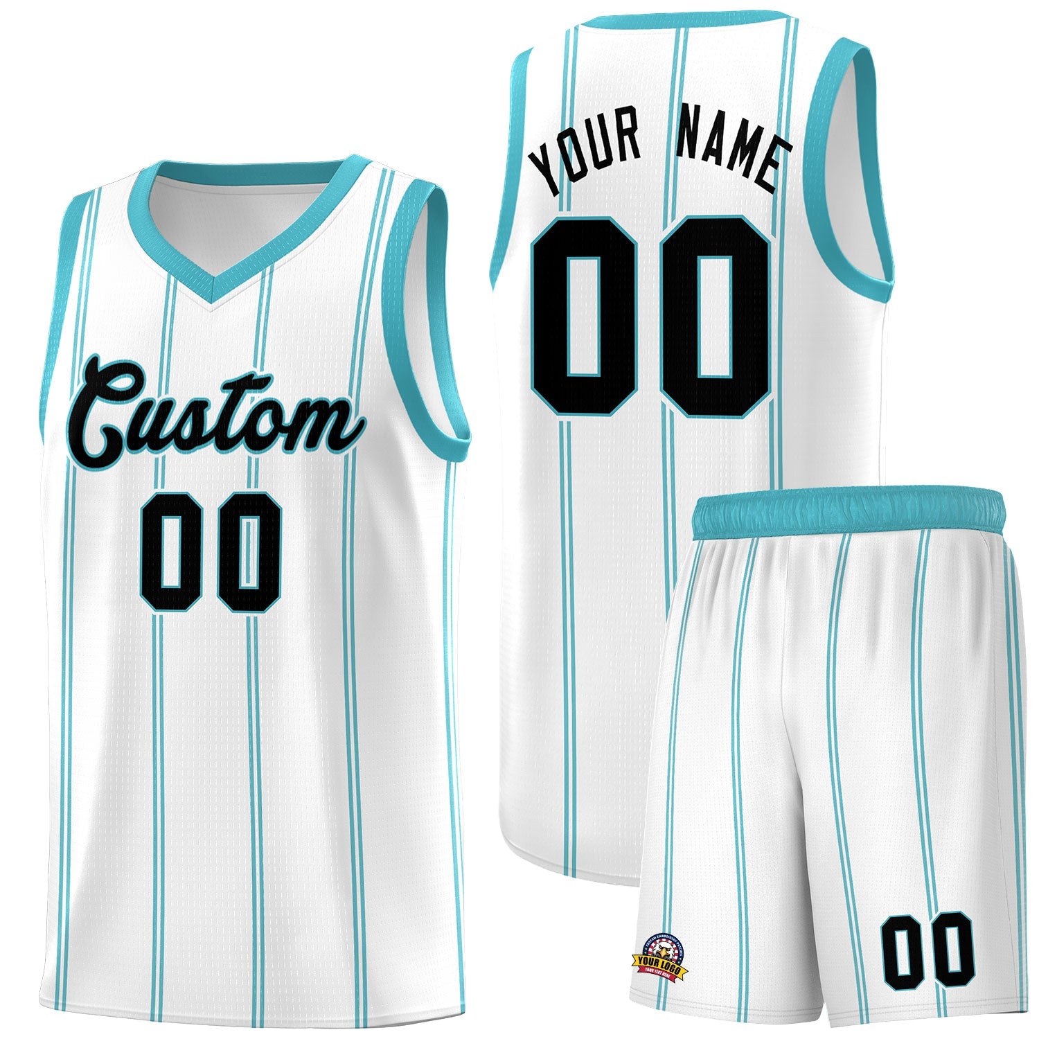Custom White Sky Blue Black Vertical Stripes Single Sided Sets Basketball Jersey | For Men,Stitched,Perfect for Training,Add Name and Numbern | KXKSHOP