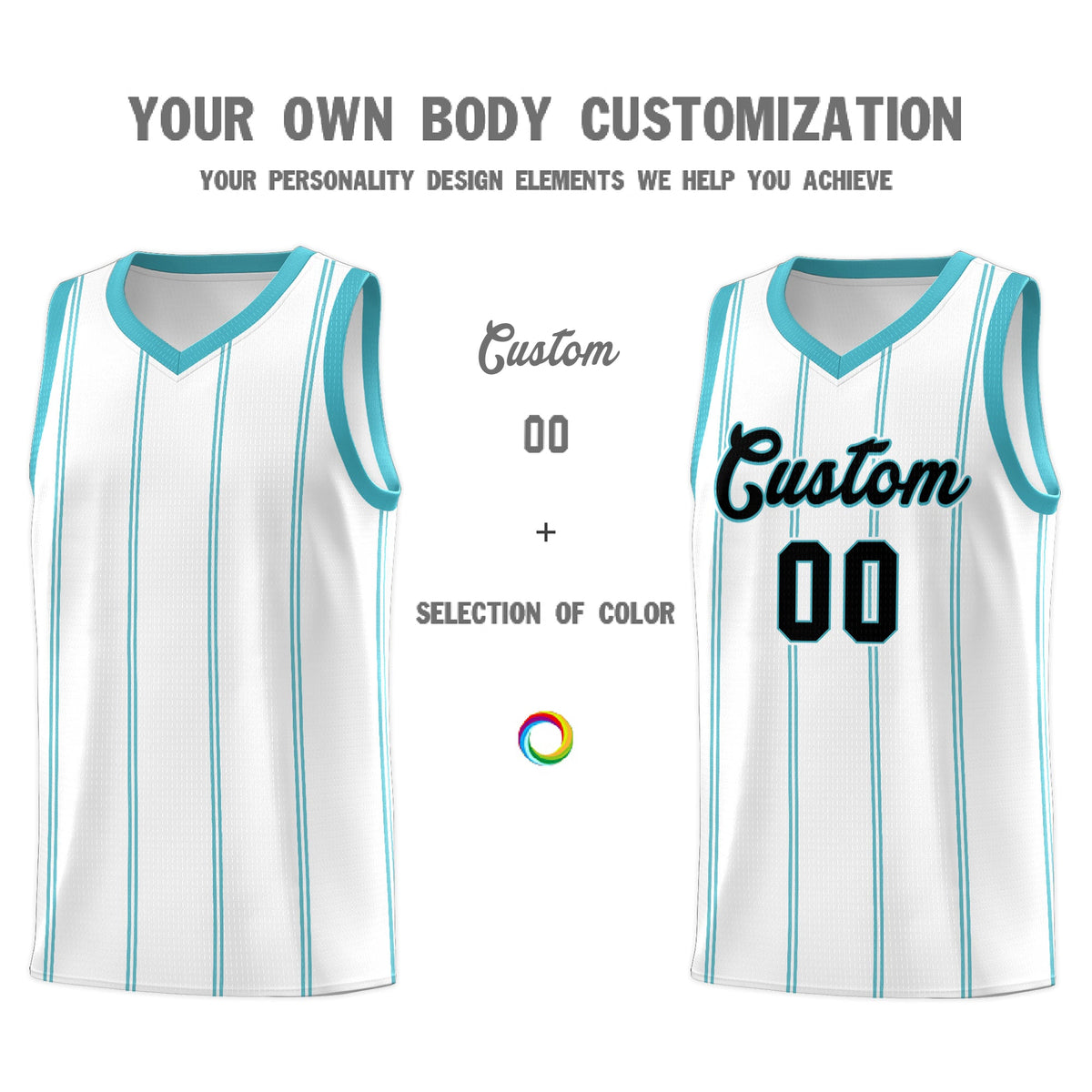 Custom White Sky Blue Black Vertical Stripes Single Sided Sets Basketball Jersey | For Men,Stitched,Perfect for Training,Add Name and Numbern | KXKSHOP