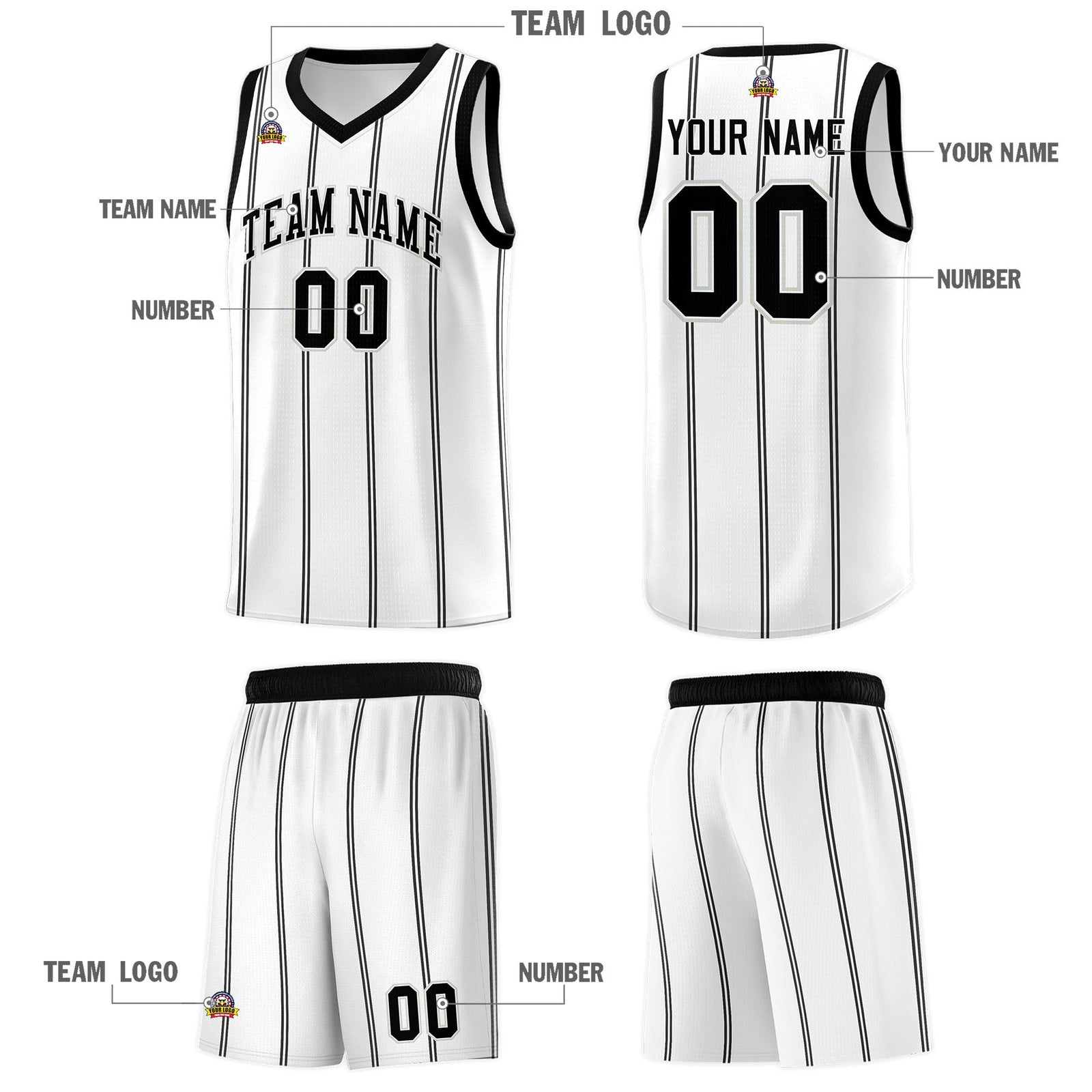 Custom White Black Gray Vertical Stripes Single Sided Sets Basketball Jersey | For Men,Stitched,Perfect for Training,Add Name and Numbern | KXKSHOP