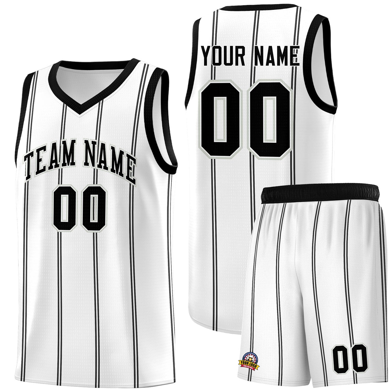 Custom White Black Gray Vertical Stripes Single Sided Sets Basketball Jersey | For Men,Stitched,Perfect for Training,Add Name and Numbern | KXKSHOP