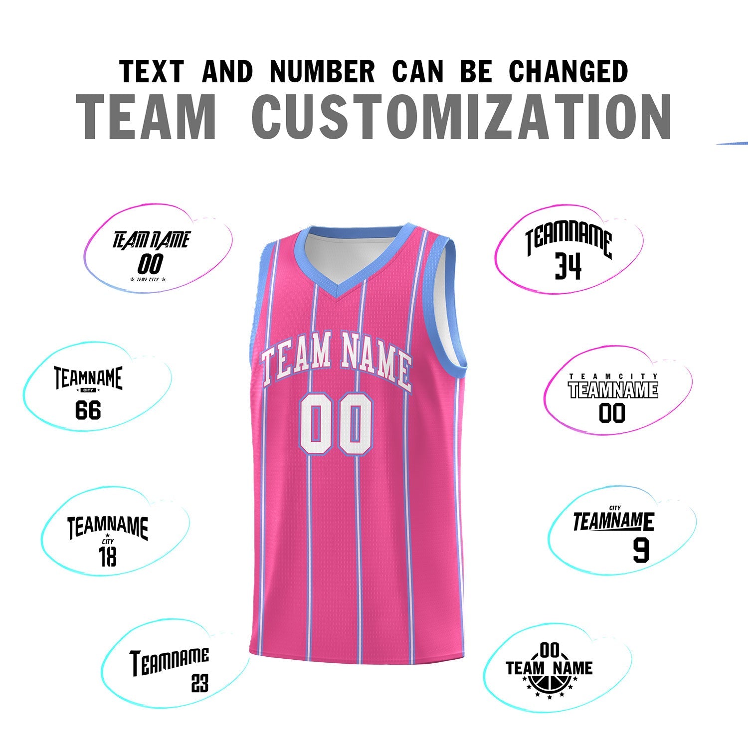 Custom Pink Light Blue White Vertical Stripes Single Sided Sets Basketball Jersey | For Men,Stitched,Perfect for Training,Add Name and Numbern | KXKSHOP