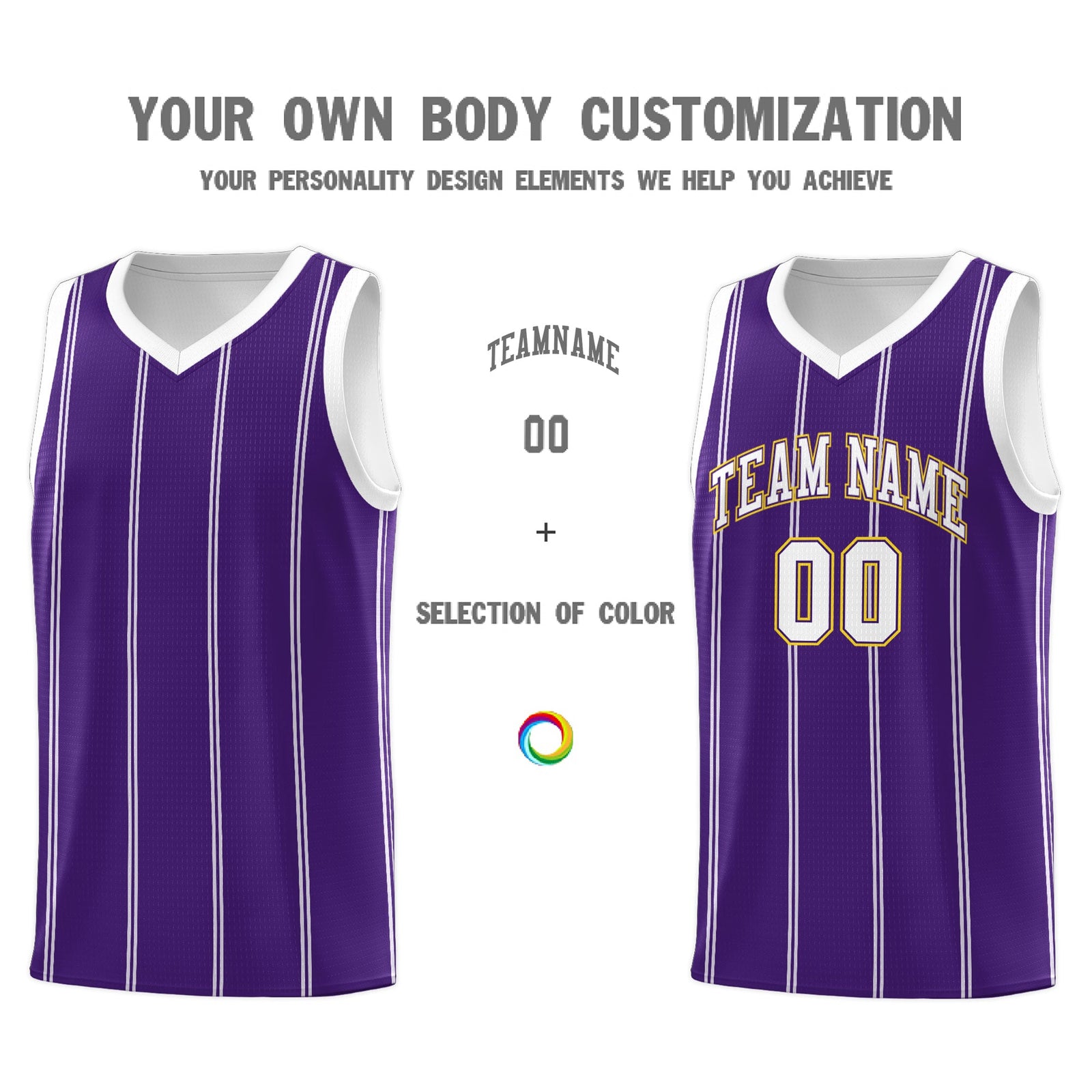 Custom Purple White Gold Vertical Stripes Single Sided Sets Basketball Jersey | For Men,Stitched,Perfect for Training,Add Name and Numbern | KXKSHOP