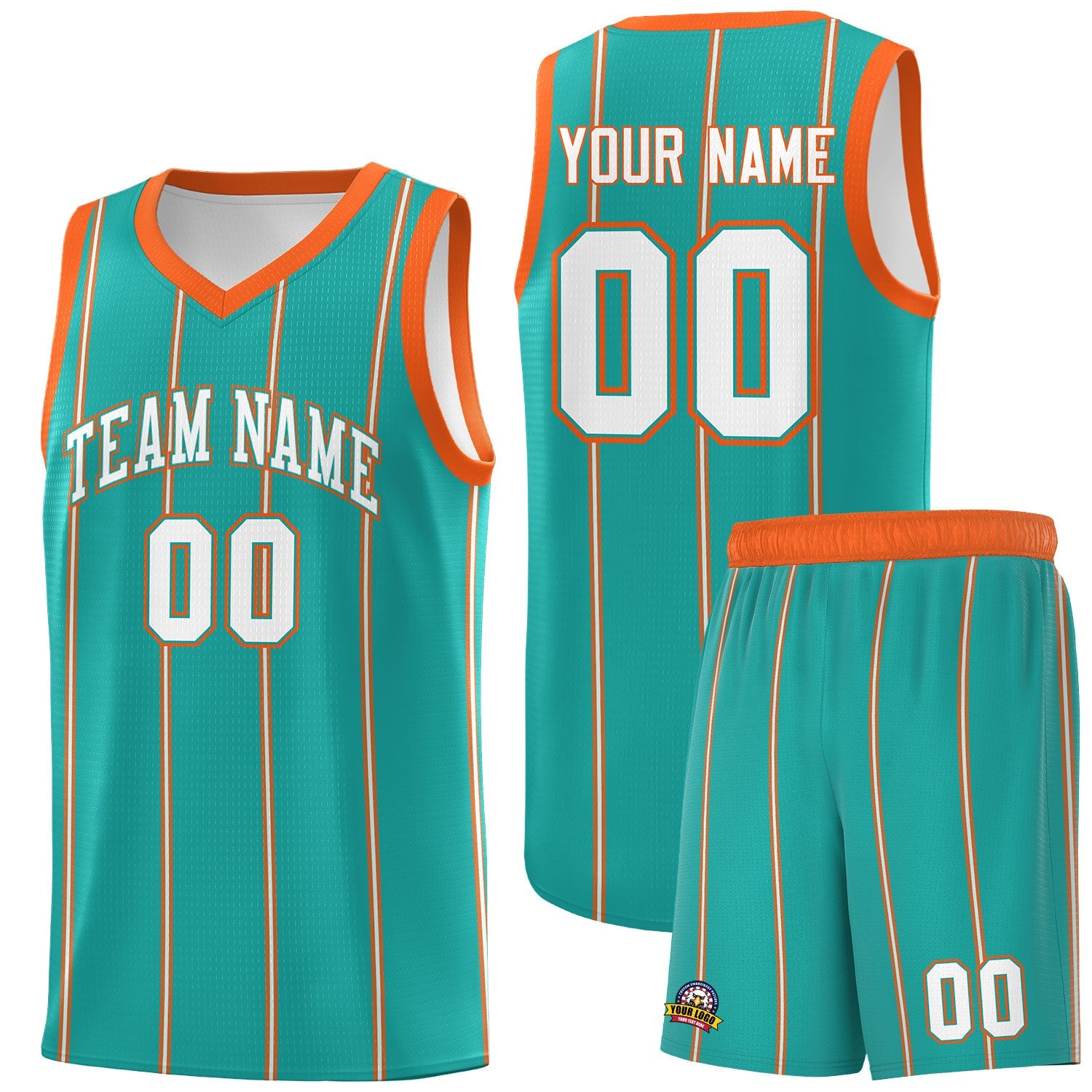 Custom Aqua Orange White Vertical Stripes Single Sided Sets Basketball Jersey | For Men,Stitched,Perfect for Training,Add Name and Numbern | KXKSHOP