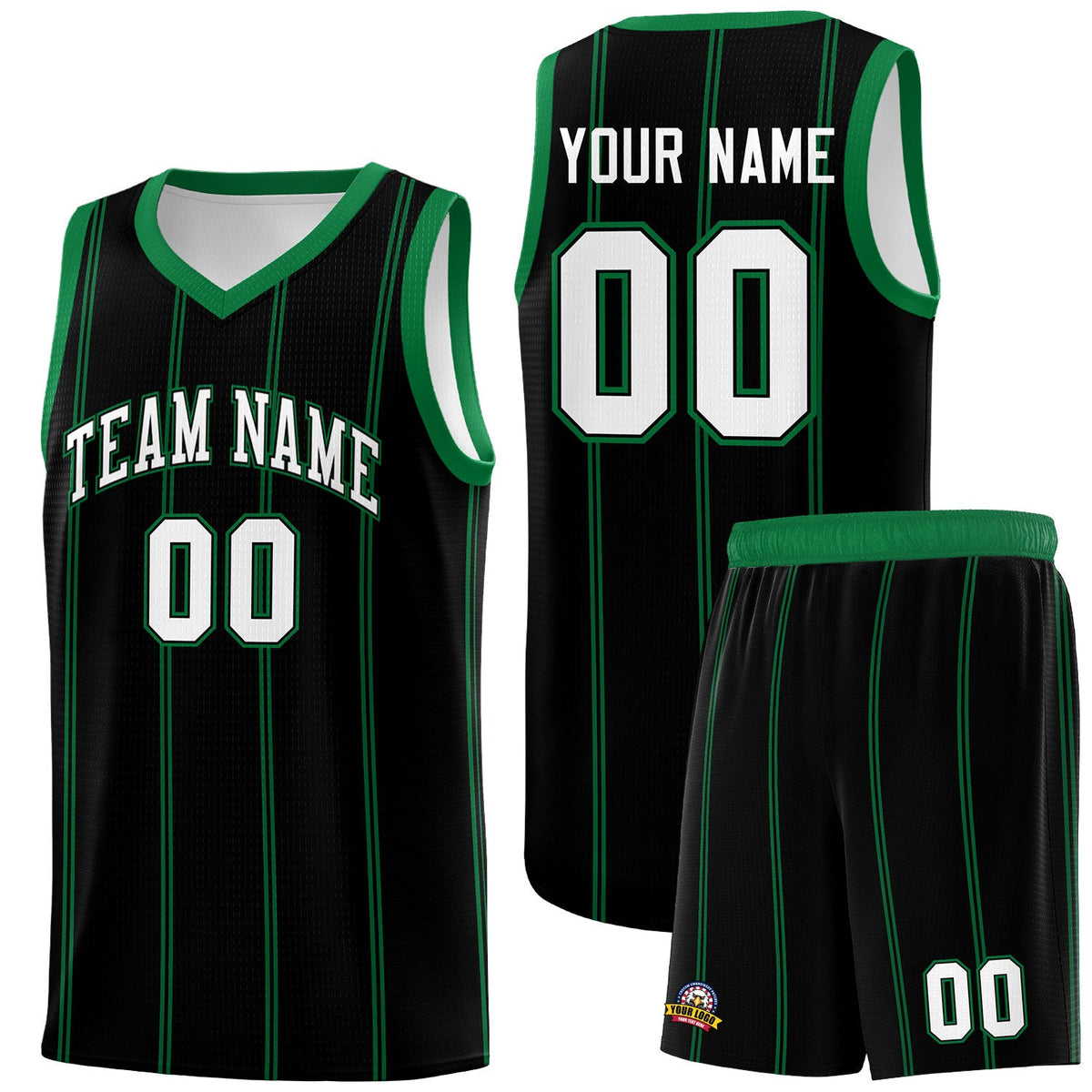 Custom Black Kelly Green White Vertical Stripes Single Sided Sets Basketball Jersey | For Men,Stitched,Perfect for Training,Add Name and Numbern | KXKSHOP