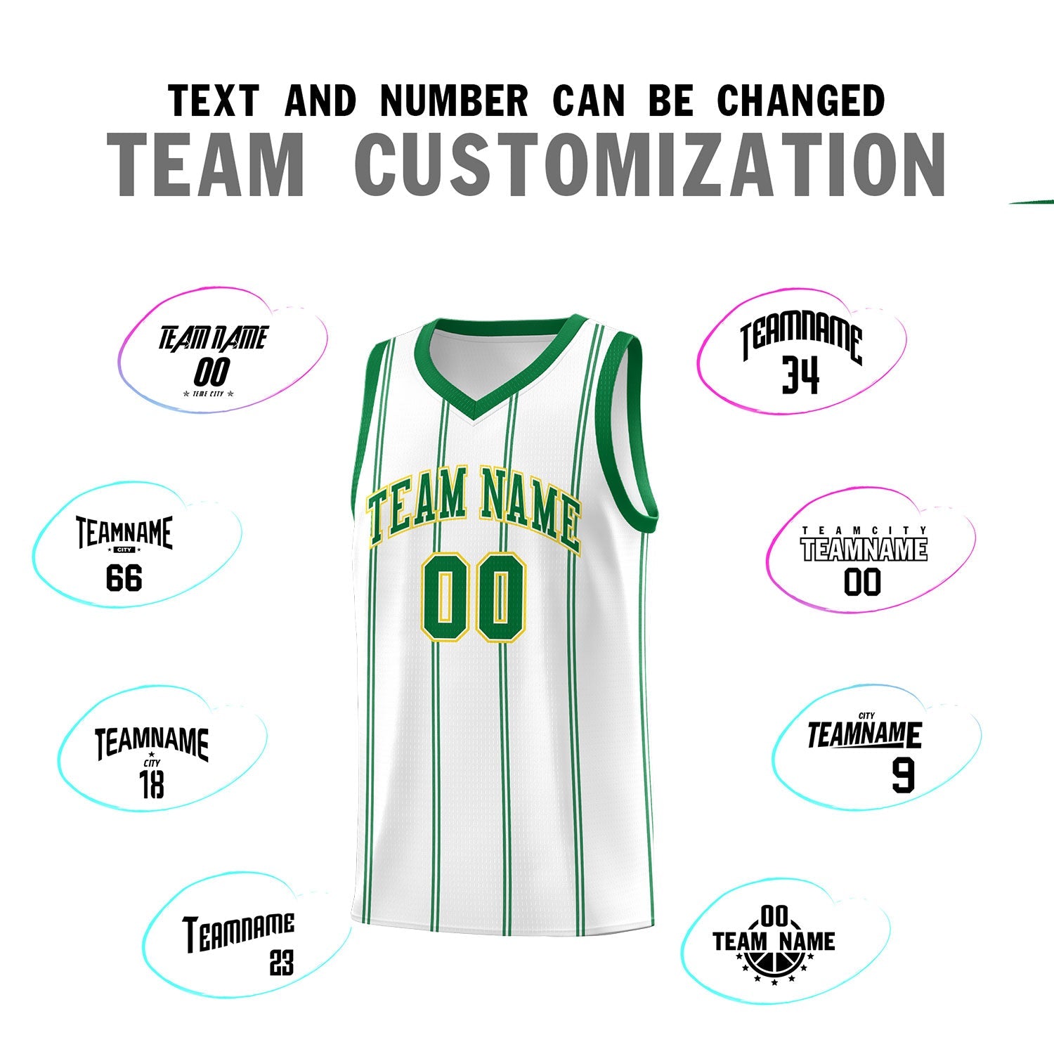 Custom White Kelly Green Gold Vertical Stripes Single Sided Sets Basketball Jersey | For Men,Stitched,Perfect for Training,Add Name and Numbern | KXKSHOP