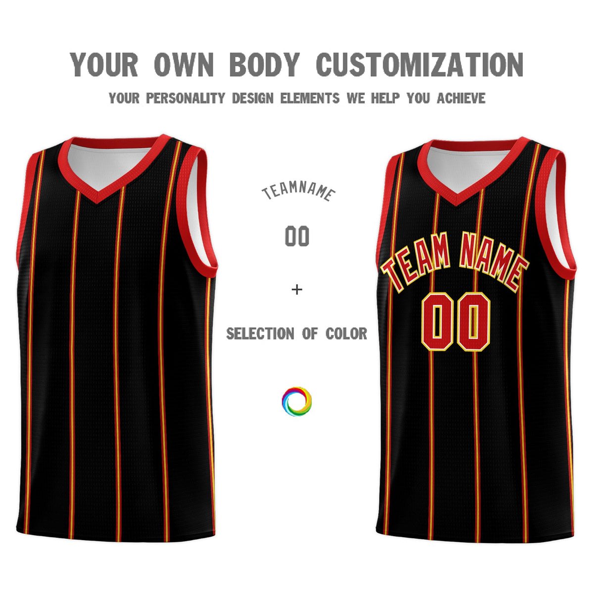 Custom Black Red White Gold Vertical Stripes Single Sided Sets Basketball Jersey | For Men,Stitched,Perfect for Training,Add Name and Numbern | KXKSHOP