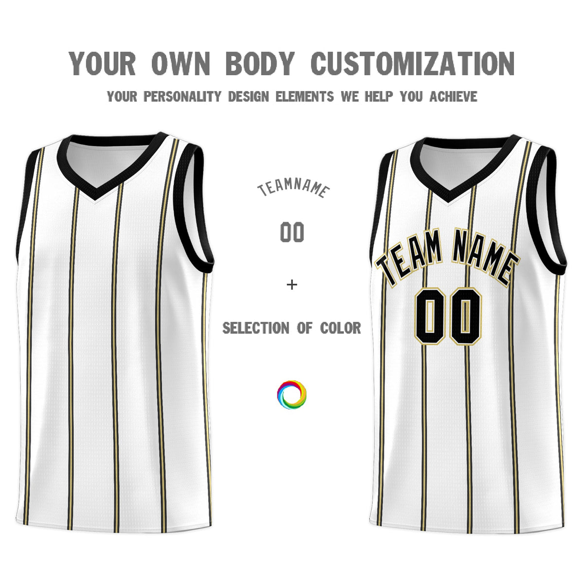 Custom White Black Old Gold Vertical Stripes Single Sided Sets Basketball Jersey | For Men,Stitched,Perfect for Training,Add Name and Numbern | KXKSHOP