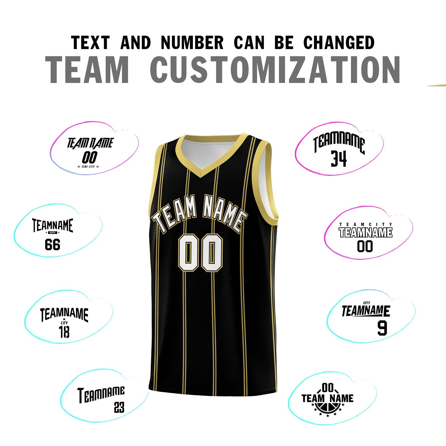 Custom Black Old Gold White Vertical Stripes Single Sided Sets Basketball Jersey | For Men,Stitched,Perfect for Training,Add Name and Numbern | KXKSHOP