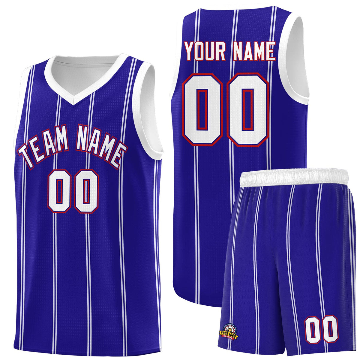 Custom Royal Blue White Red Vertical Stripes Single Sided Sets Basketball Jersey | For Men,Stitched,Perfect for Training,Add Name and Numbern | KXKSHOP