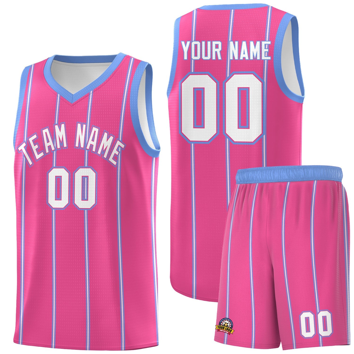 Custom Pink Light Blue White Vertical Stripes Single Sided Sets Basketball Jersey | For Men,Stitched,Perfect for Training,Add Name and Numbern | KXKSHOP