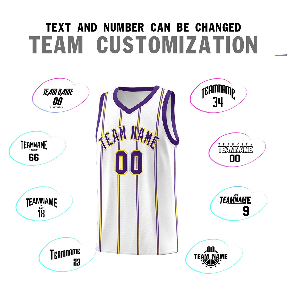 Custom White Purple Gold Vertical Stripes Single Sided Sets Basketball Jersey | For Men,Stitched,Perfect for Training,Add Name and Numbern | KXKSHOP