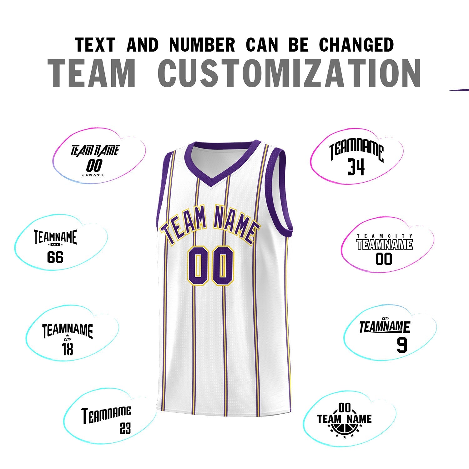 Custom White Purple Gold Vertical Stripes Single Sided Sets Basketball Jersey | For Men,Stitched,Perfect for Training,Add Name and Numbern | KXKSHOP