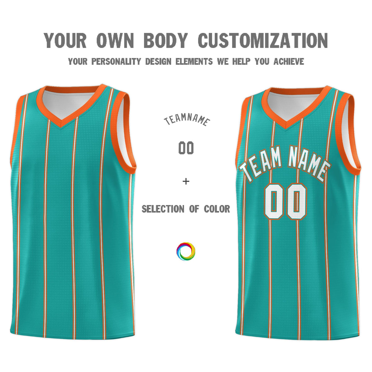 Custom Aqua Orange White Vertical Stripes Single Sided Sets Basketball Jersey | For Men,Stitched,Perfect for Training,Add Name and Numbern | KXKSHOP