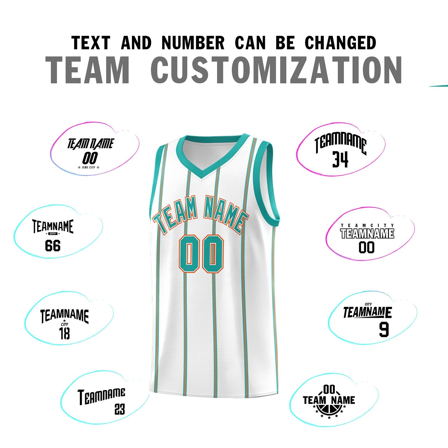 Custom White Aqua Orange Vertical Stripes Single Sided Sets Basketball Jersey | For Men,Stitched,Perfect for Training,Add Name and Numbern | KXKSHOP