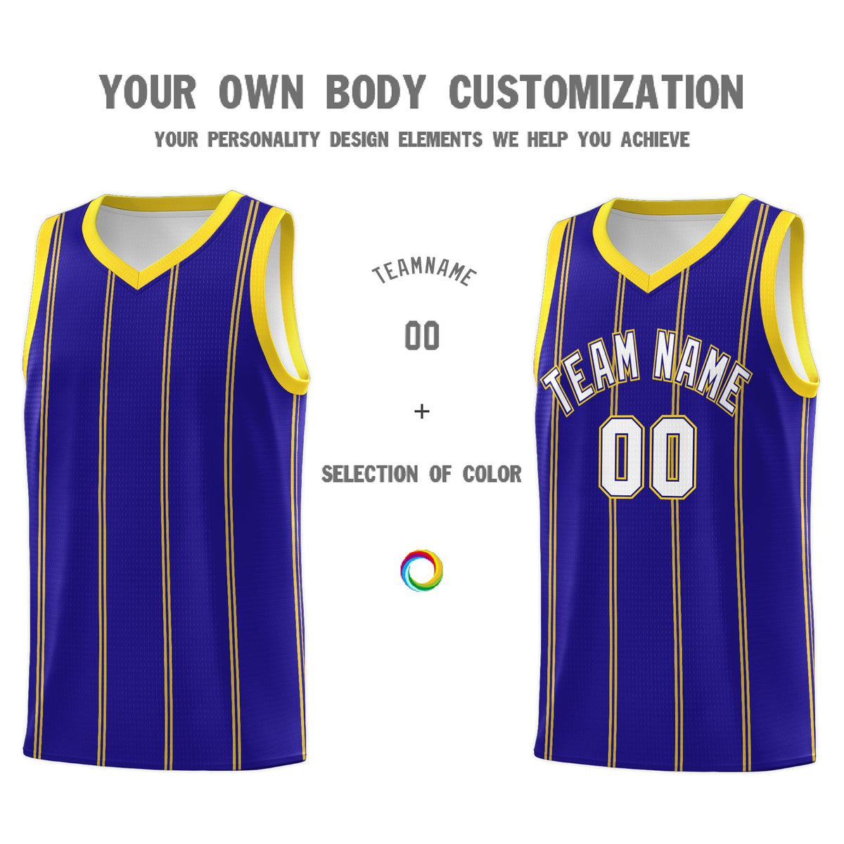 Custom Royal Blue Gold White Vertical Stripes Single Sided Sets Basketball Jersey | For Men,Stitched,Perfect for Training,Add Name and Numbern | KXKSHOP