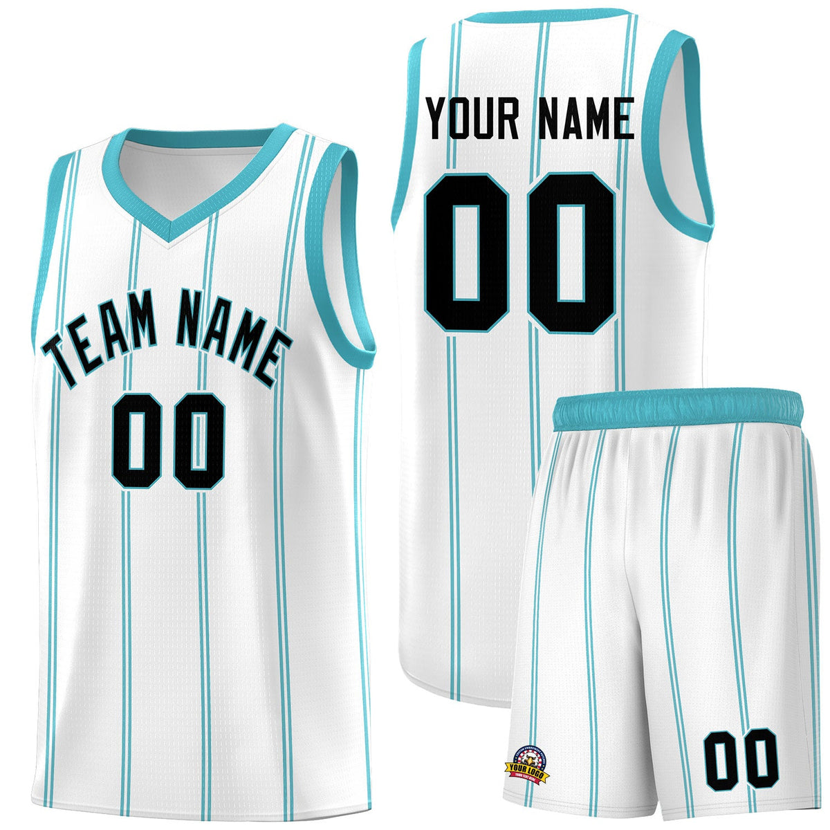 Custom White Sky Blue Black Vertical Stripes Single Sided Sets Basketball Jersey | For Men,Stitched,Perfect for Training,Add Name and Numbern | KXKSHOP