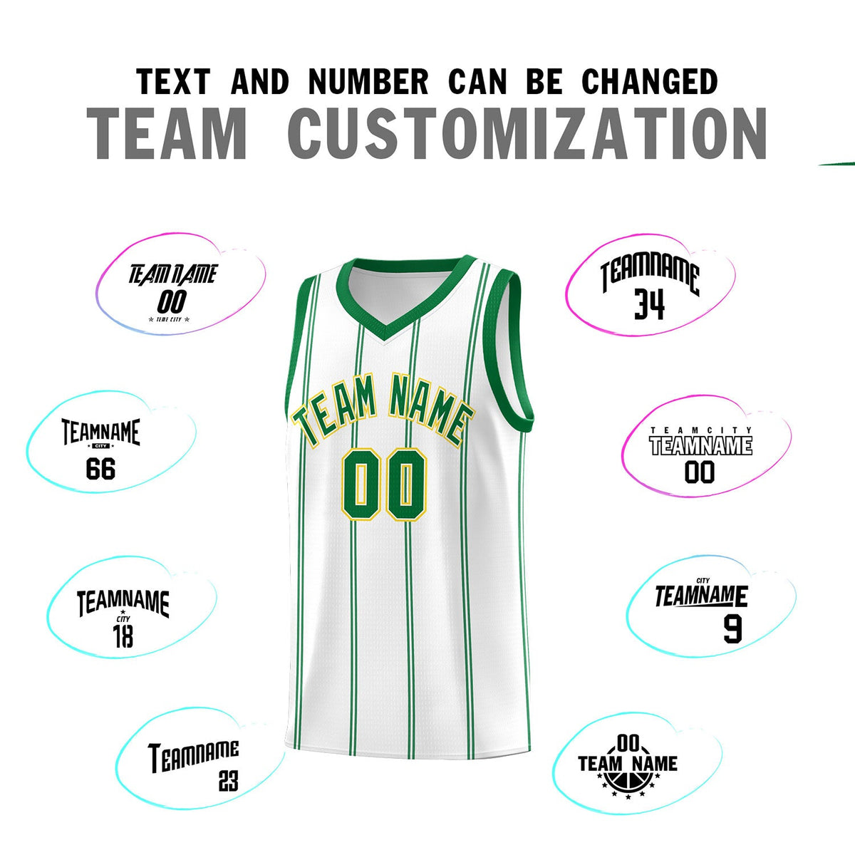 Custom White Kelly Green Gold Vertical Stripes Single Sided Sets Basketball Jersey | For Men,Stitched,Perfect for Training,Add Name and Numbern | KXKSHOP