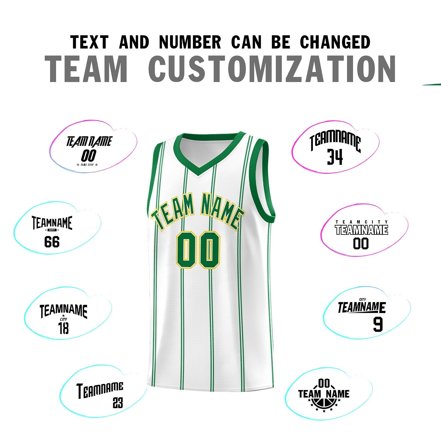 Custom White Kelly Green Gold Vertical Stripes Single Sided Sets Basketball Jersey | For Men,Stitched,Perfect for Training,Add Name and Numbern | KXKSHOP
