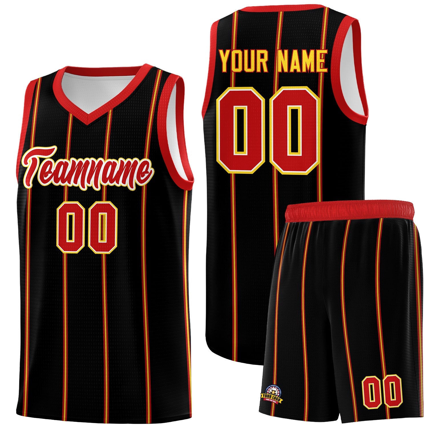Custom Black Red White Gold Vertical Stripes Single Sided Sets Basketball Jersey | For Men,Stitched,Perfect for Training,Add Name and Numbern | KXKSHOP