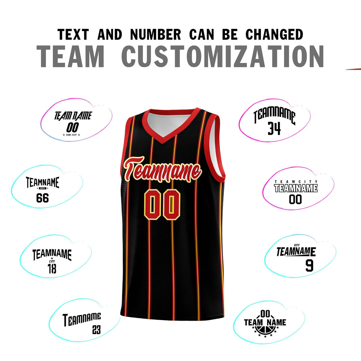 Custom Black Red White Gold Vertical Stripes Single Sided Sets Basketball Jersey | For Men,Stitched,Perfect for Training,Add Name and Numbern | KXKSHOP
